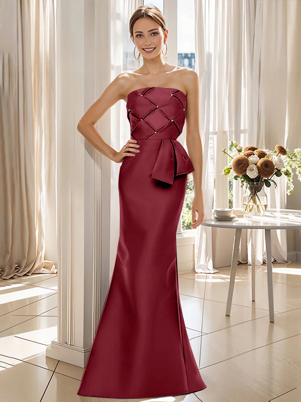 Trumpet Mermaid Strapless Sleeveless Floor Length Mother Of The Bride Dresses With Bowknot