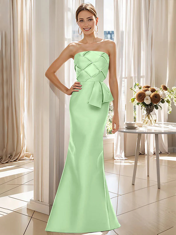 Trumpet Mermaid Strapless Sleeveless Floor Length Mother Of The Bride Dresses With Bowknot