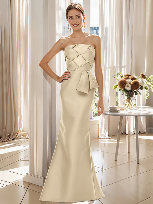 Trumpet Mermaid Strapless Sleeveless Floor Length Mother Of The Bride Dresses With Bowknot