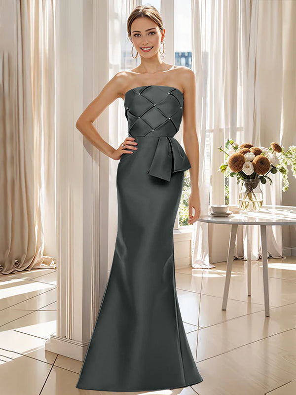 Trumpet Mermaid Strapless Sleeveless Floor Length Mother Of The Bride Dresses With Bowknot