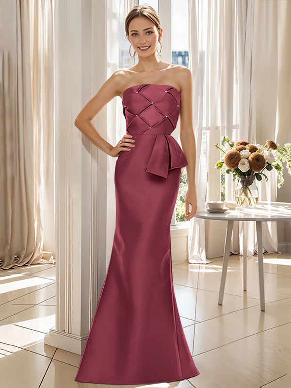 Trumpet Mermaid Strapless Sleeveless Floor Length Mother Of The Bride Dresses With Bowknot