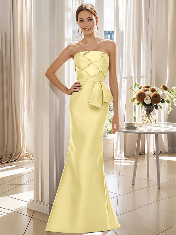 Trumpet Mermaid Strapless Sleeveless Floor Length Mother Of The Bride Dresses With Bowknot