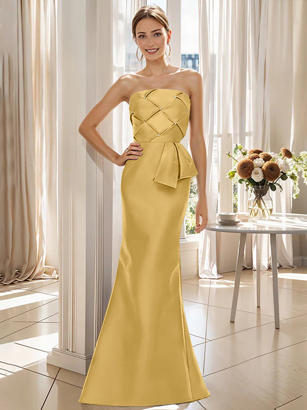 Trumpet Mermaid Strapless Sleeveless Floor Length Mother Of The Bride Dresses With Bowknot