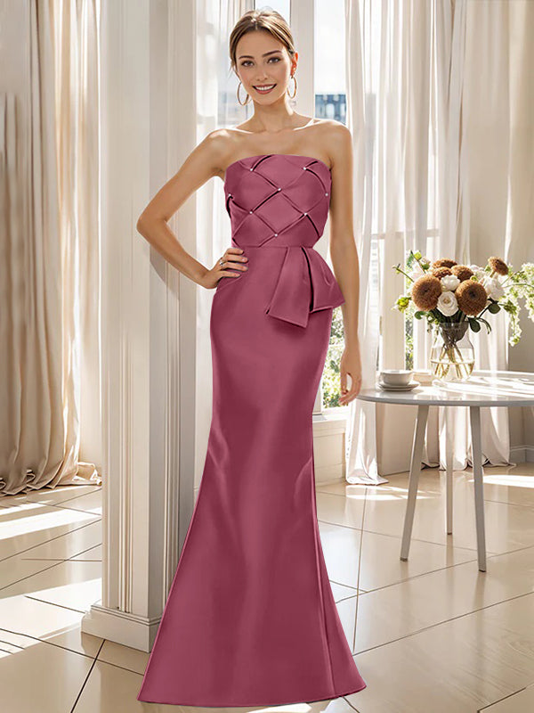 Trumpet Mermaid Strapless Sleeveless Floor Length Mother Of The Bride Dresses With Bowknot