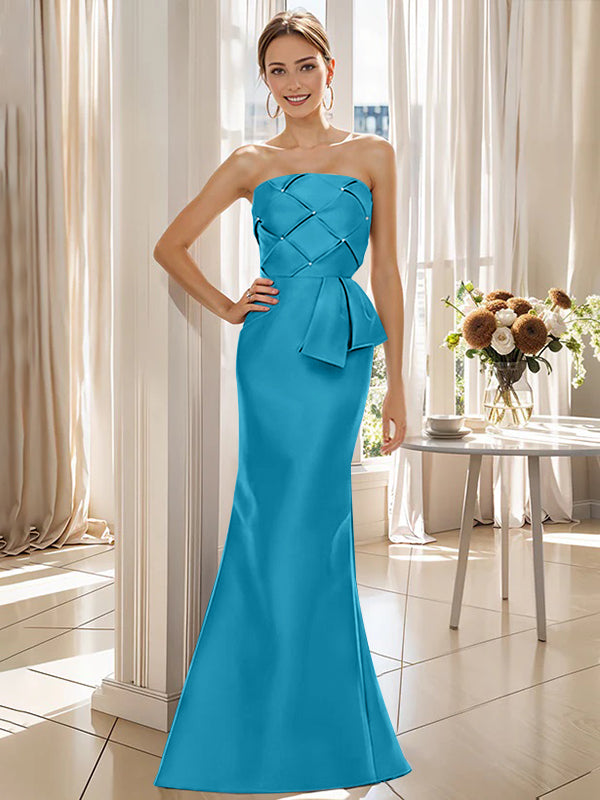 Trumpet Mermaid Strapless Sleeveless Floor Length Mother Of The Bride Dresses With Bowknot