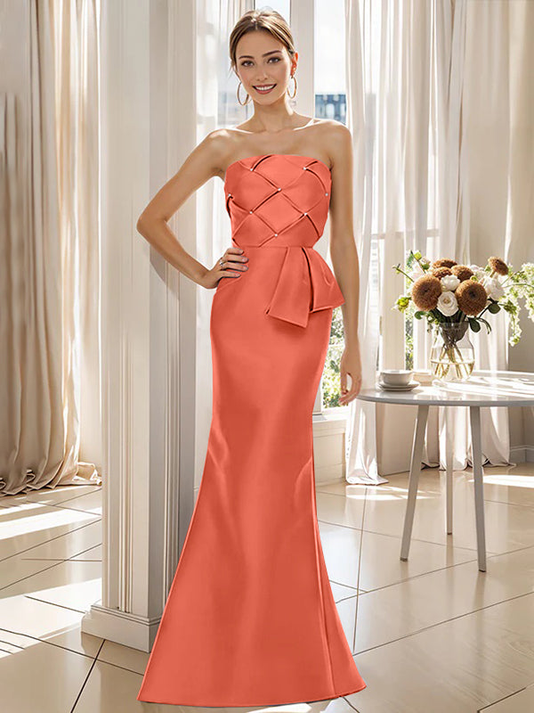 Trumpet Mermaid Strapless Sleeveless Floor Length Mother Of The Bride Dresses With Bowknot