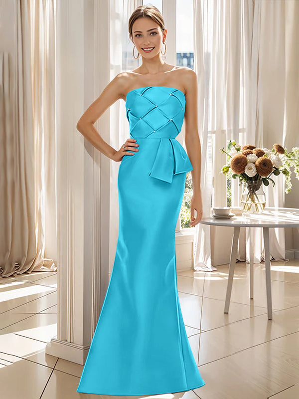 Trumpet Mermaid Strapless Sleeveless Floor Length Mother Of The Bride Dresses With Bowknot