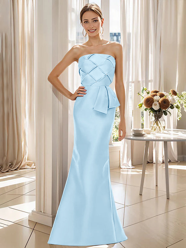 Trumpet Mermaid Strapless Sleeveless Floor Length Mother Of The Bride Dresses With Bowknot