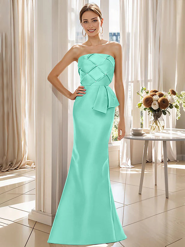 Trumpet Mermaid Strapless Sleeveless Floor Length Mother Of The Bride Dresses With Bowknot