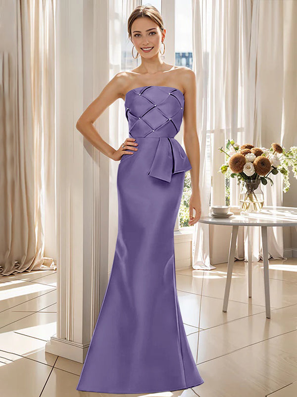 Trumpet Mermaid Strapless Sleeveless Floor Length Mother Of The Bride Dresses With Bowknot