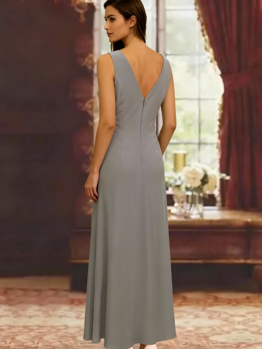 Sheath Column V Neck Ankle Length Mother Of The Bride Dresses With Jacket Sequins Beading