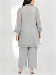 Chiffon Scoop Ankle Length Plus Size Mother Of The Bride Pantsuits With Jacket