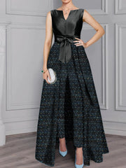 2 Pieces Scoop Long Sleeves Mother Of The Bride Pantsuits With Sash Sequins