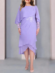 Sheath Column Scoop Short Sleeves Tea Length Mother Of The Bride Dresses With Appliques Lace