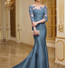Trumpet Mermaid Scoop Long Sleeves Mother Of The Bride Dresses With Lace