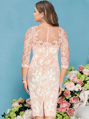 Sheath Column Scoop Long Sleeves Knee Length Mother Of The Bride Dresses With Lace Beading Appliques