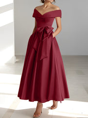 A Line Princess Off The Shoulder Sleeveless Ankle Length Mother Of The Bride Dresses With Pockets