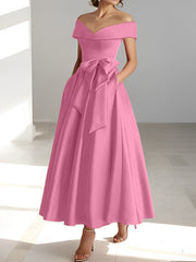 A Line Princess Off The Shoulder Sleeveless Ankle Length Mother Of The Bride Dresses With Pockets