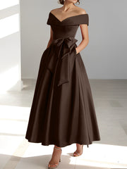 A Line Princess Off The Shoulder Sleeveless Ankle Length Mother Of The Bride Dresses With Pockets