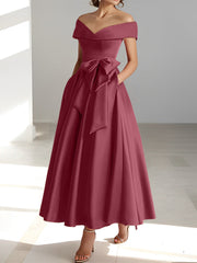 A Line Princess Off The Shoulder Sleeveless Ankle Length Mother Of The Bride Dresses With Pockets