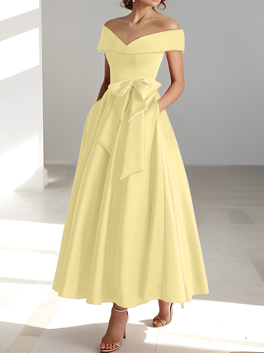A Line Princess Off The Shoulder Sleeveless Ankle Length Mother Of The Bride Dresses With Pockets