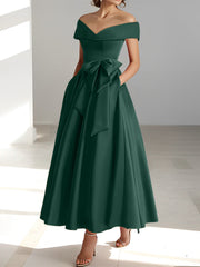 A Line Princess Off The Shoulder Sleeveless Ankle Length Mother Of The Bride Dresses With Pockets