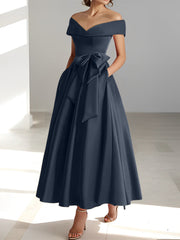 A Line Princess Off The Shoulder Sleeveless Ankle Length Mother Of The Bride Dresses With Pockets