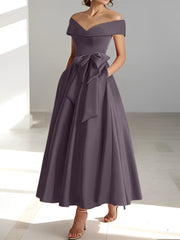A Line Princess Off The Shoulder Sleeveless Ankle Length Mother Of The Bride Dresses With Pockets