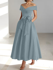 A Line Princess Off The Shoulder Sleeveless Ankle Length Mother Of The Bride Dresses With Pockets