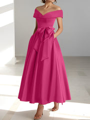 A Line Princess Off The Shoulder Sleeveless Ankle Length Mother Of The Bride Dresses With Pockets