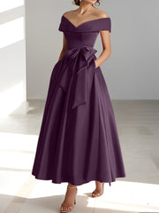 A Line Princess Off The Shoulder Sleeveless Ankle Length Mother Of The Bride Dresses With Pockets