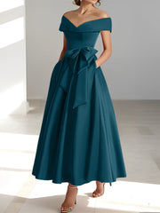 A Line Princess Off The Shoulder Sleeveless Ankle Length Mother Of The Bride Dresses With Pockets