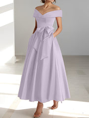 A Line Princess Off The Shoulder Sleeveless Ankle Length Mother Of The Bride Dresses With Pockets