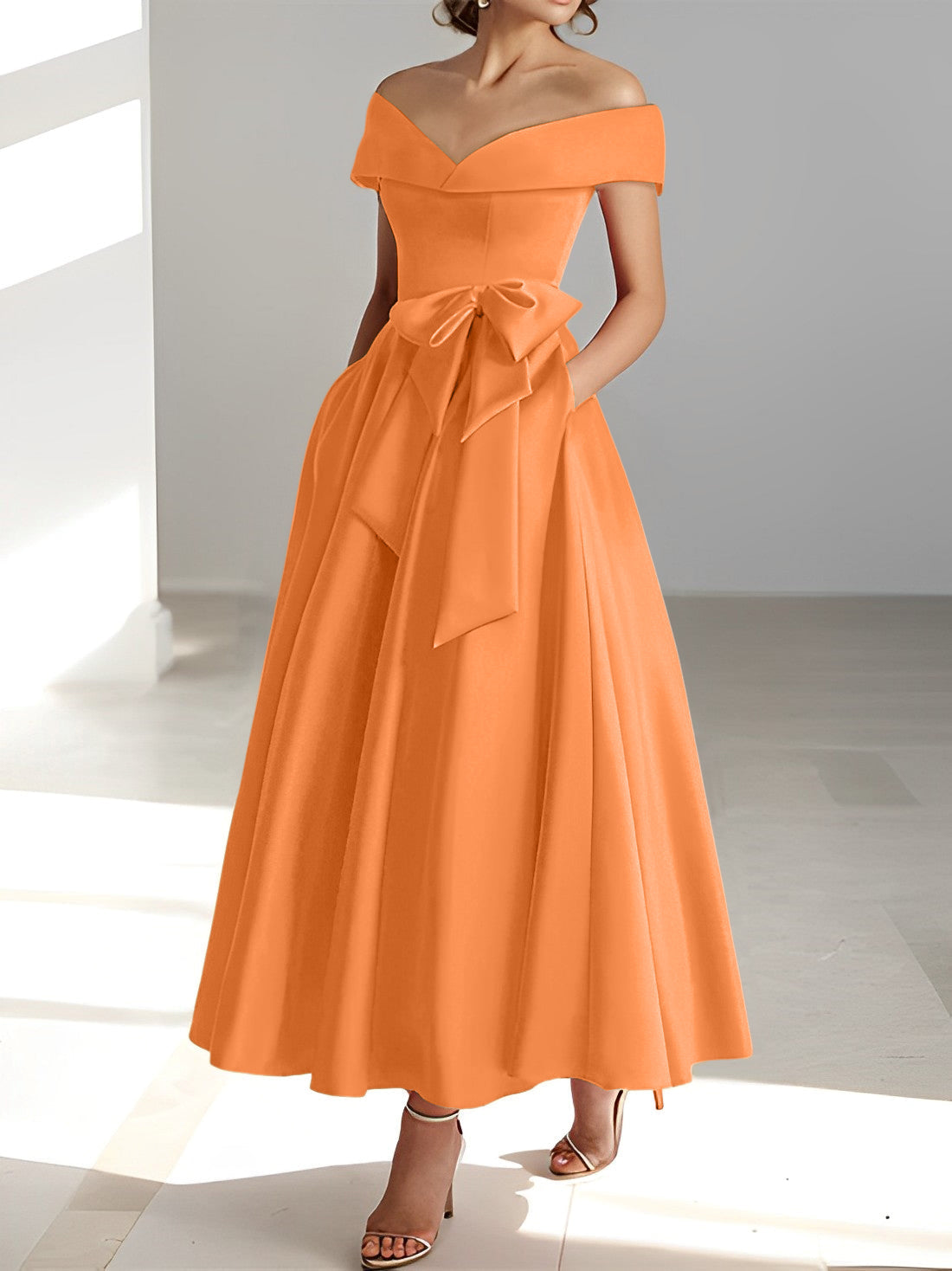 A Line Princess Off The Shoulder Sleeveless Ankle Length Mother Of The Bride Dresses With Pockets