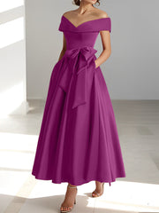 A Line Princess Off The Shoulder Sleeveless Ankle Length Mother Of The Bride Dresses With Pockets