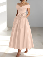 A Line Princess Off The Shoulder Sleeveless Ankle Length Mother Of The Bride Dresses With Pockets