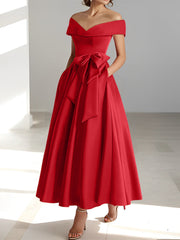 A Line Princess Off The Shoulder Sleeveless Ankle Length Mother Of The Bride Dresses With Pockets