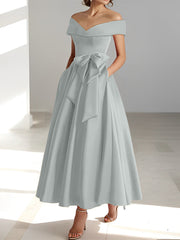 A Line Princess Off The Shoulder Sleeveless Ankle Length Mother Of The Bride Dresses With Pockets
