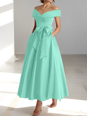 A Line Princess Off The Shoulder Sleeveless Ankle Length Mother Of The Bride Dresses With Pockets