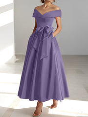 A Line Princess Off The Shoulder Sleeveless Ankle Length Mother Of The Bride Dresses With Pockets