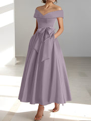 A Line Princess Off The Shoulder Sleeveless Ankle Length Mother Of The Bride Dresses With Pockets