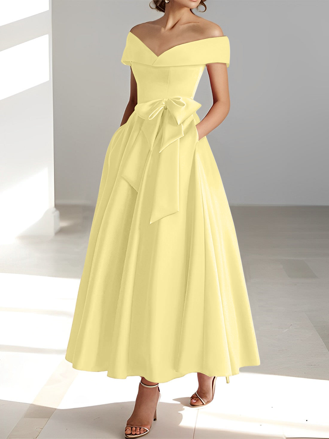 A Line Princess Off The Shoulder Sleeveless Ankle Length Mother Of The Bride Dresses With Pockets