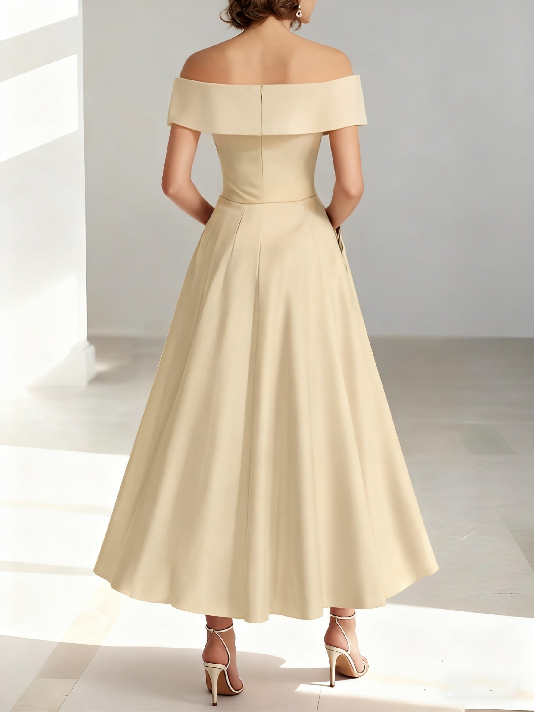 A Line Princess Off The Shoulder Sleeveless Ankle Length Mother Of The Bride Dresses With Pockets