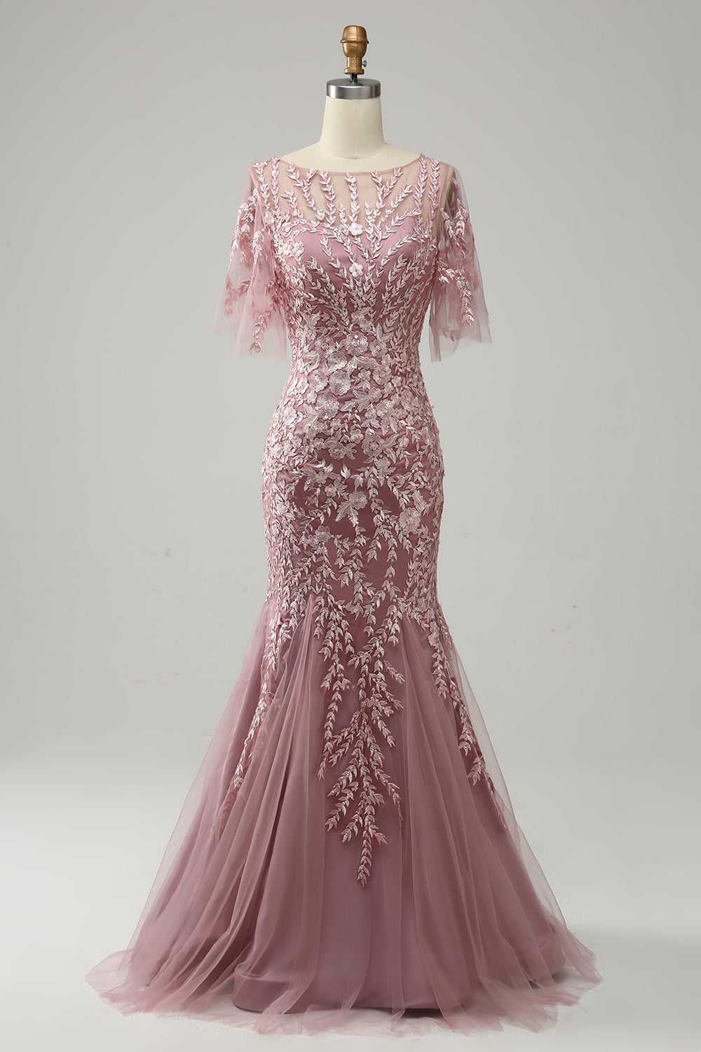 Trumpet Mermaid Scoop Half Sleeves Floor Length Mother Of The Bride Dresses With Lace