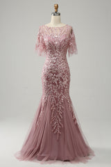 Trumpet Mermaid Scoop Half Sleeves Floor Length Mother Of The Bride Dresses With Lace