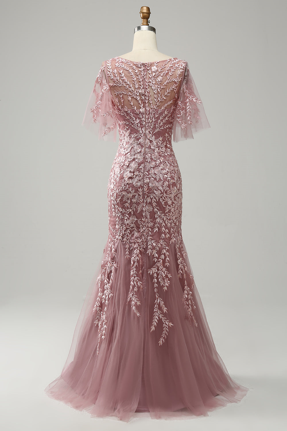 Trumpet Mermaid Scoop Half Sleeves Floor Length Mother Of The Bride Dresses With Lace