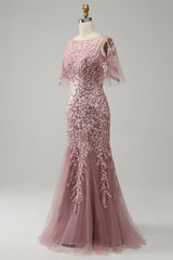 Trumpet Mermaid Scoop Half Sleeves Floor Length Mother Of The Bride Dresses With Lace