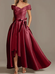 A Line Princess Off The Shoulder Asymmetrical Mother Of The Bride Dresses With Ruffles
