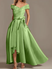 A Line Princess Off The Shoulder Asymmetrical Mother Of The Bride Dresses With Ruffles