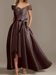 A Line Princess Off The Shoulder Asymmetrical Mother Of The Bride Dresses With Ruffles